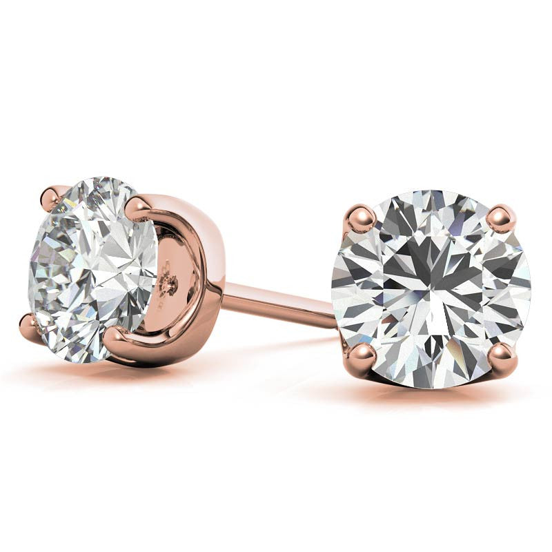 Crown 4-Prong Round Moissanite Stud Earrings