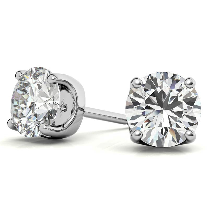 Crown 4-Prong Round Moissanite Stud Earrings