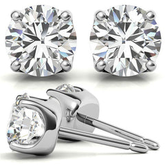 Crown 4-Prong Round Moissanite Stud Earrings