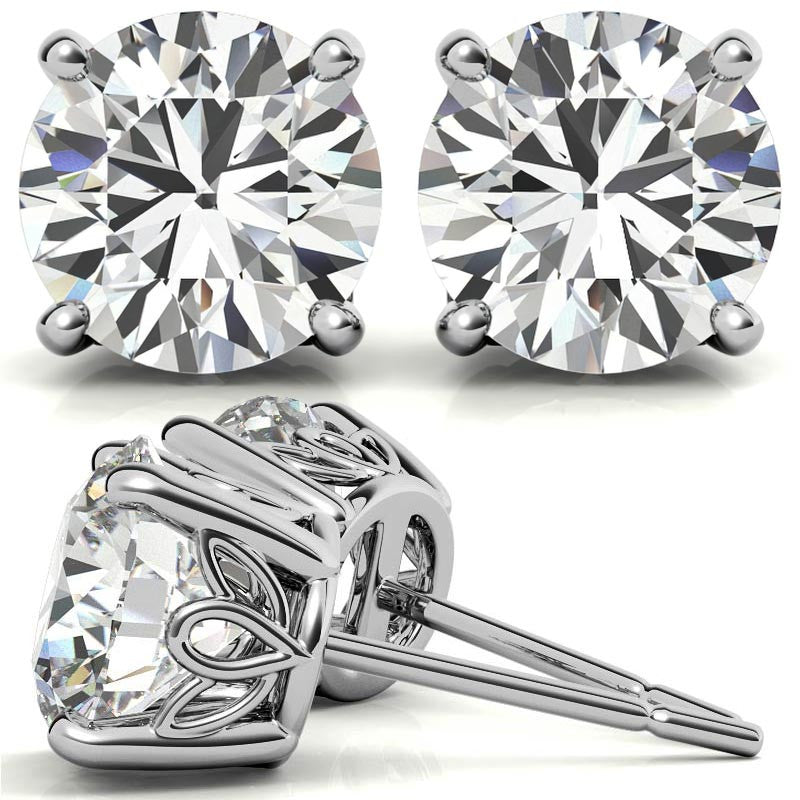 Round Moissanite Vintage Scroll Design Stud Earrings