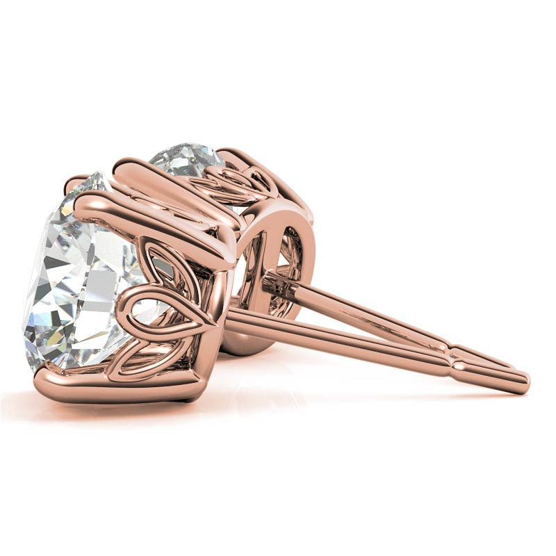 Round Moissanite Vintage Scroll Design Stud Earrings