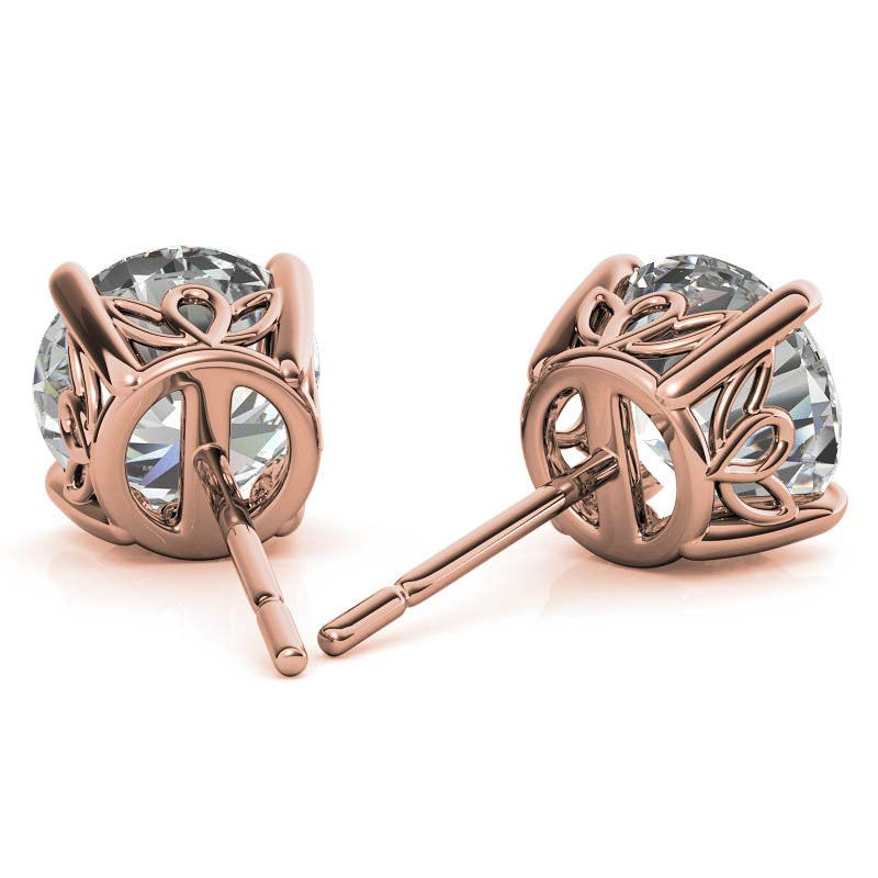 Round Moissanite Vintage Scroll Design Stud Earrings