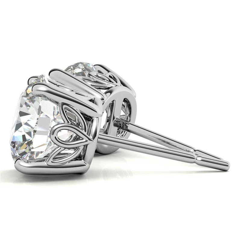Round Moissanite Vintage Scroll Design Stud Earrings