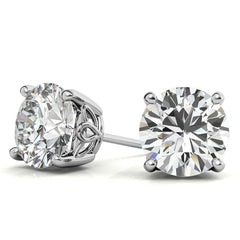 Round Moissanite Vintage Scroll Design Stud Earrings