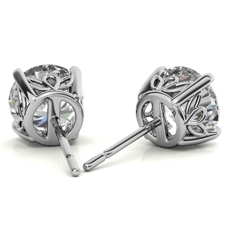Round Moissanite Vintage Scroll Design Stud Earrings