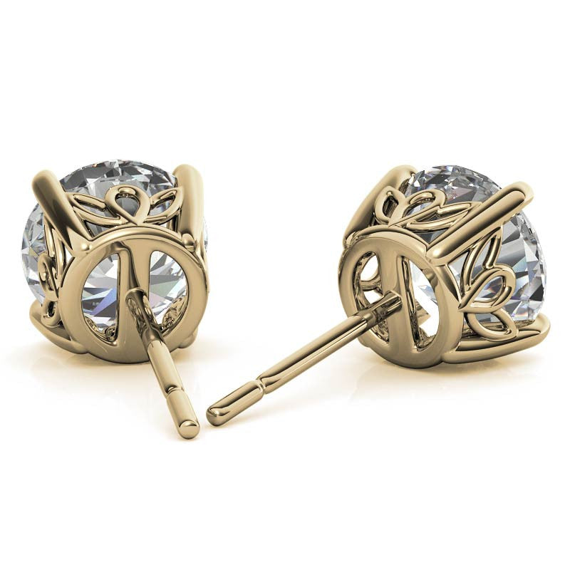 Round Moissanite Vintage Scroll Design Stud Earrings