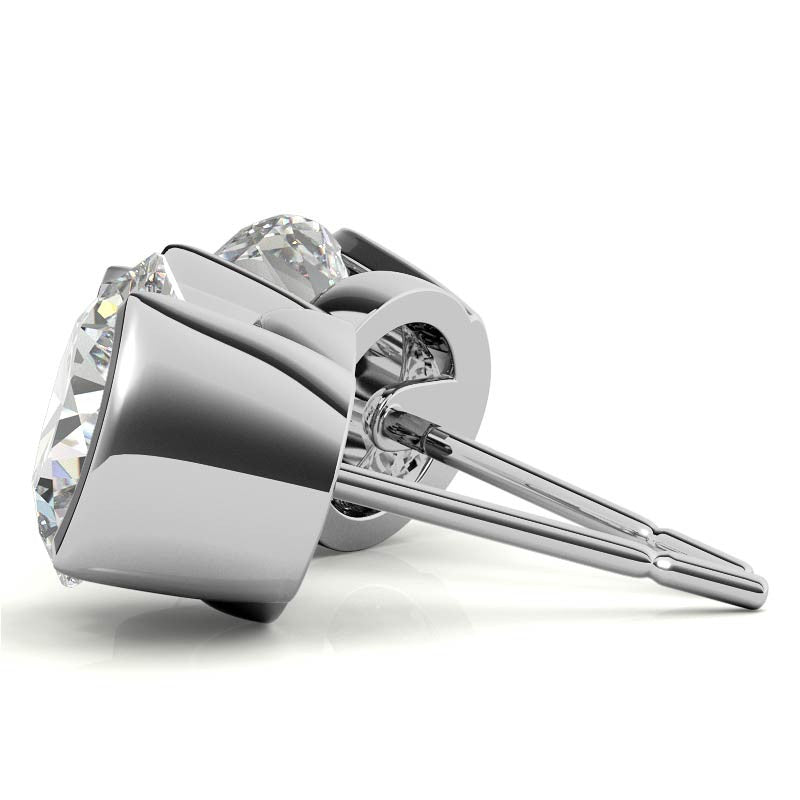 Half Bezel Design Round Moissanite Stud Earrings