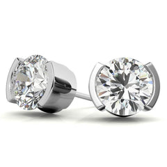 Half Bezel Design Round Moissanite Stud Earrings