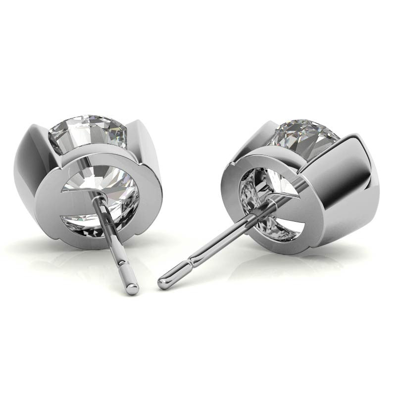 Half Bezel Design Round Moissanite Stud Earrings