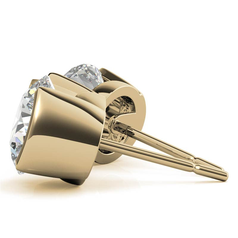 Half Bezel Design Round Moissanite Stud Earrings