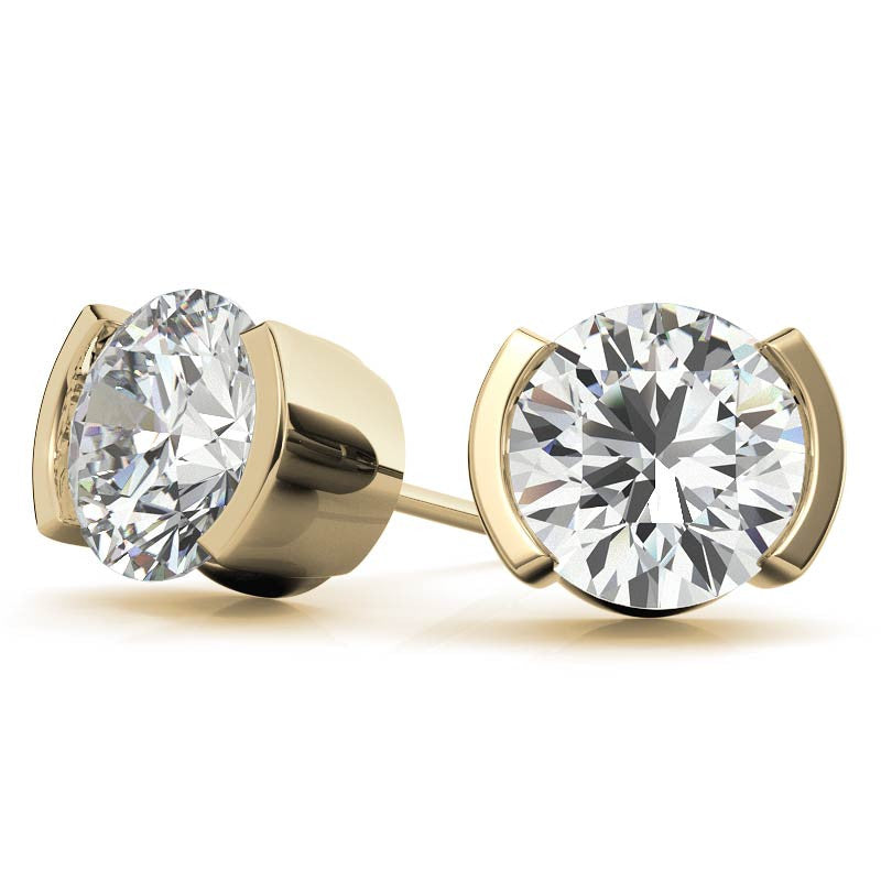 Half Bezel Design Round Moissanite Stud Earrings