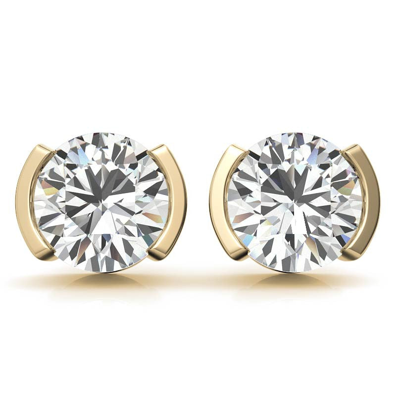 Half Bezel Design Round Moissanite Stud Earrings