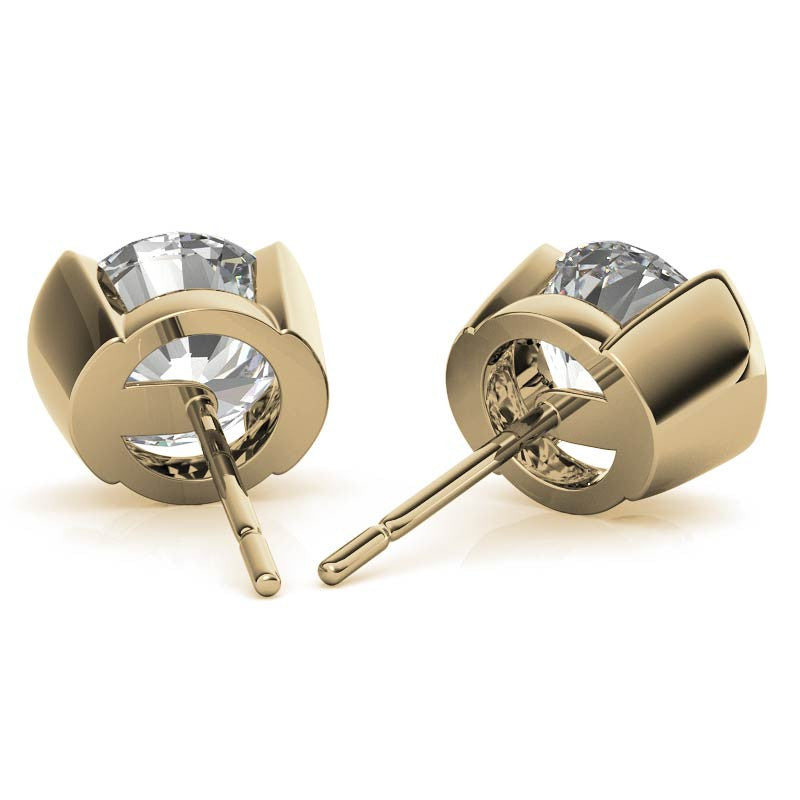 Half Bezel Design Round Moissanite Stud Earrings