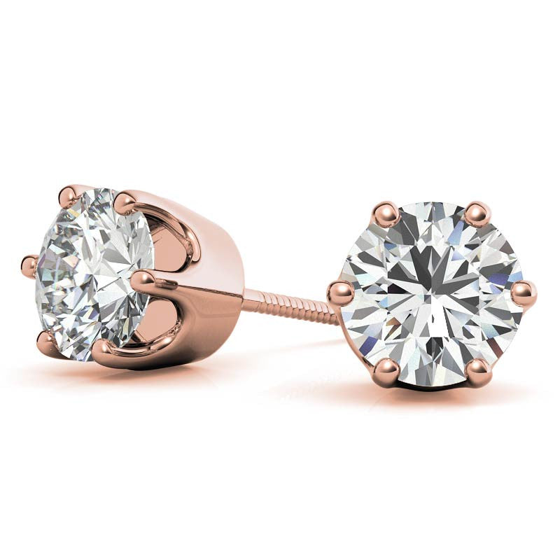 Crown 6-Prong Round Moissanite Stud Earrings