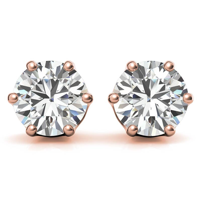 Crown 6-Prong Round Moissanite Stud Earrings