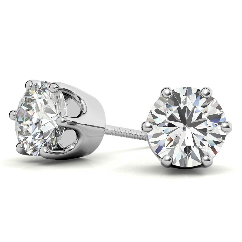 Crown 6-Prong Round Moissanite Stud Earrings