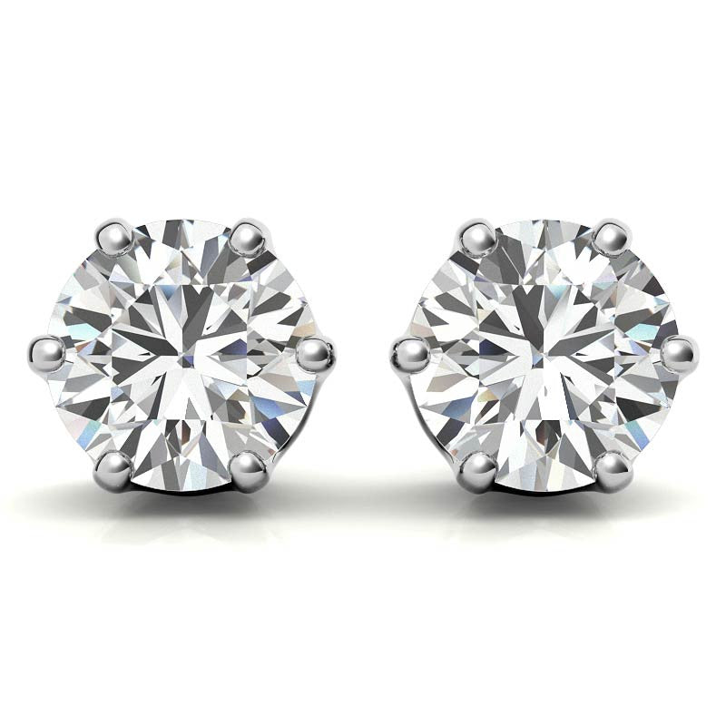 Crown 6-Prong Round Moissanite Stud Earrings