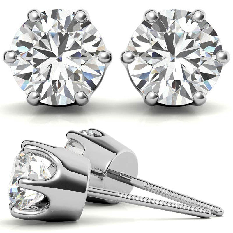 Crown 6-Prong Round Moissanite Stud Earrings