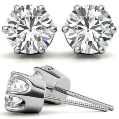 Crown 6-Prong Round Moissanite Stud Earrings