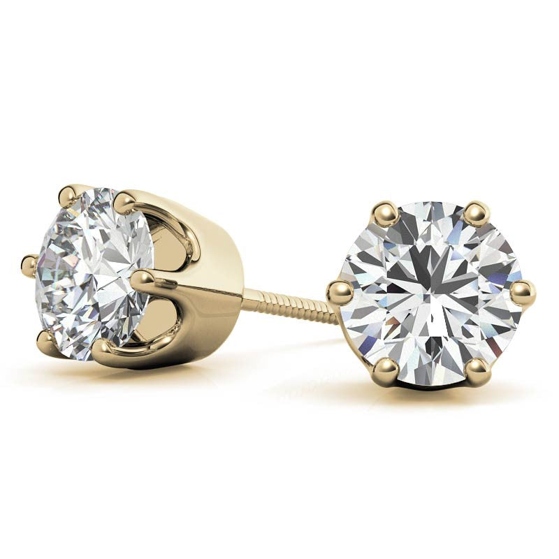 Crown 6-Prong Round Moissanite Stud Earrings