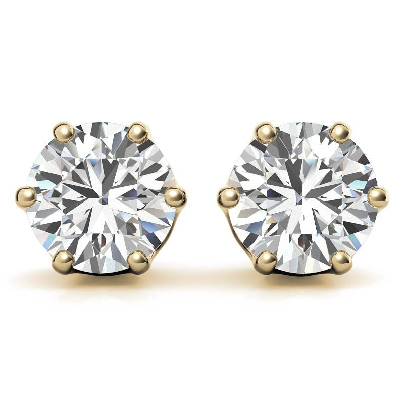 Crown 6-Prong Round Moissanite Stud Earrings