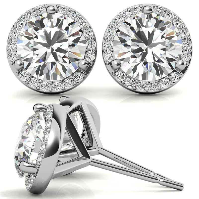 Round Moissanite & Diamond Petite Halo Earrings