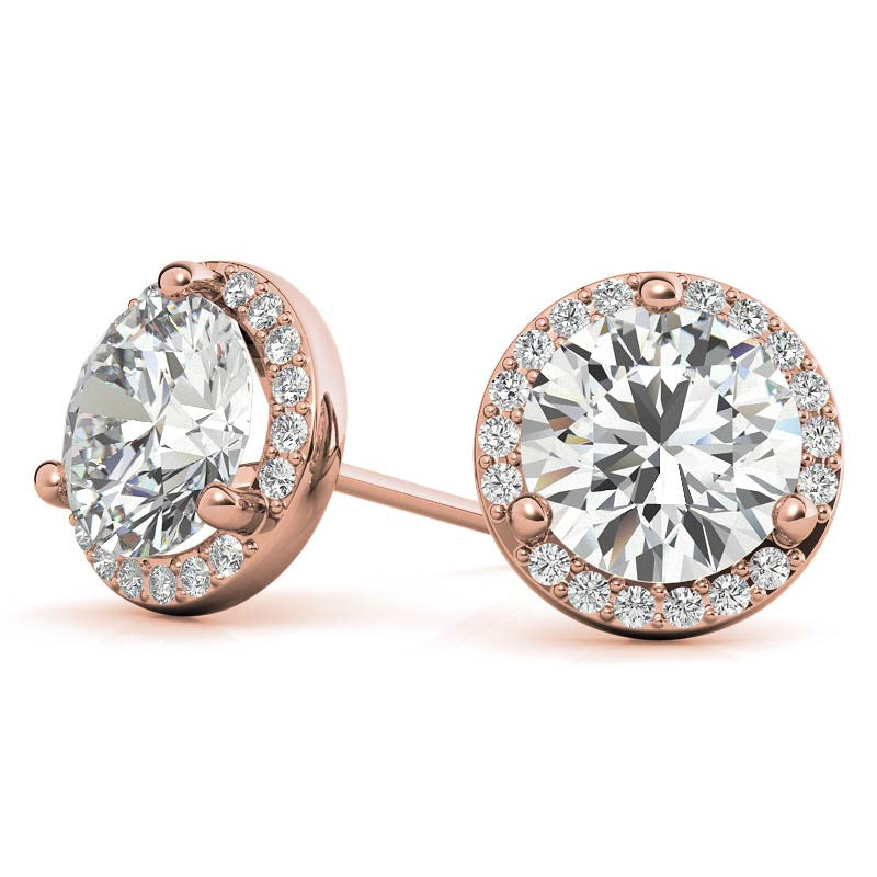 Round Moissanite & Diamond Petite Halo Earrings