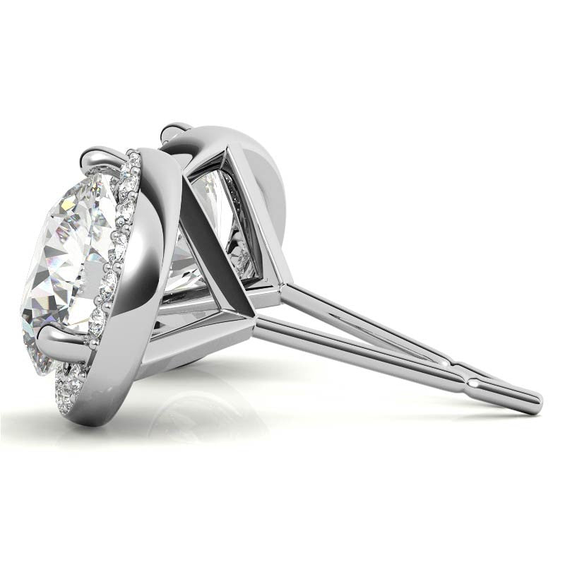 Round Moissanite & Diamond Petite Halo Earrings