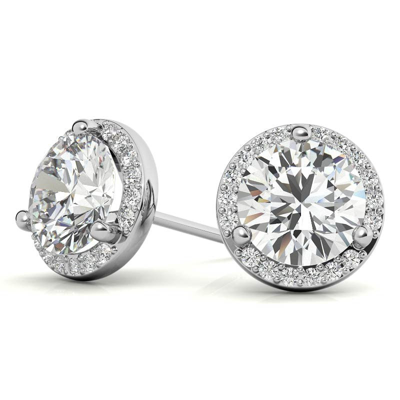 Round Moissanite & Diamond Petite Halo Earrings