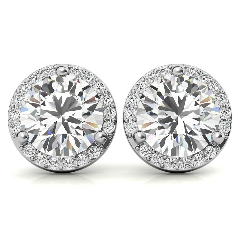 Round Moissanite & Diamond Petite Halo Earrings