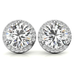 Round Moissanite & Diamond Petite Halo Earrings