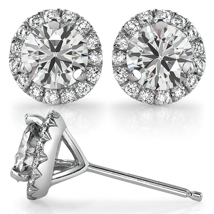 Round Moissanite & Diamond Halo Martini Stud Earrings