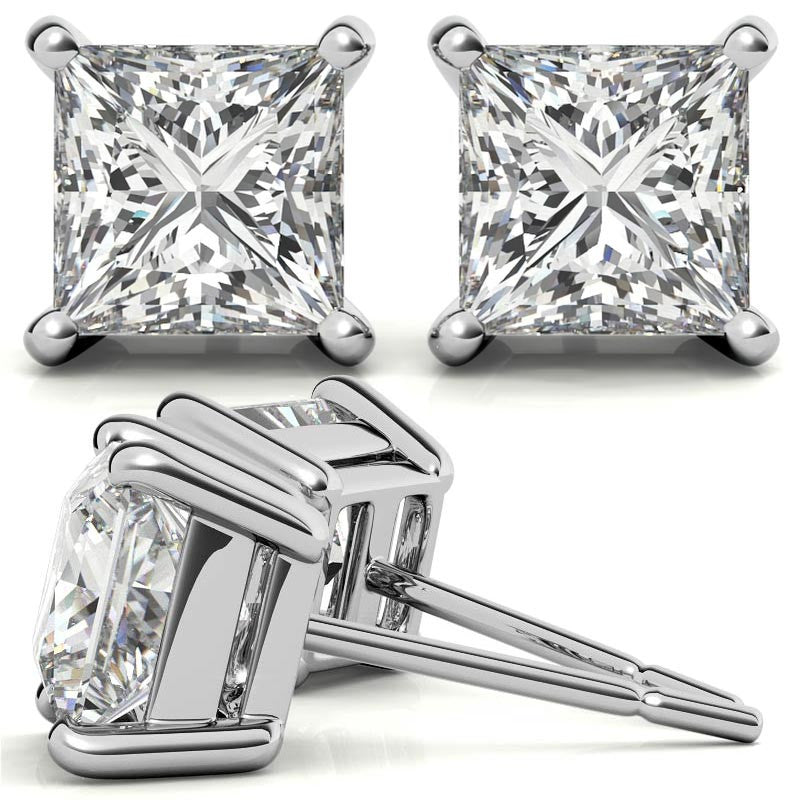 4-Prong Basket Princess Cut Moissanite Stud Earrings