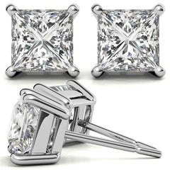 4-Prong Basket Princess Cut Moissanite Stud Earrings