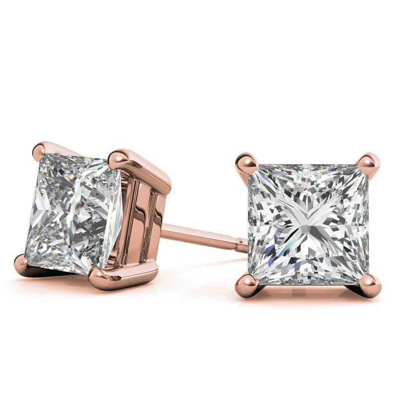 4-Prong Basket Princess Cut Moissanite Stud Earrings