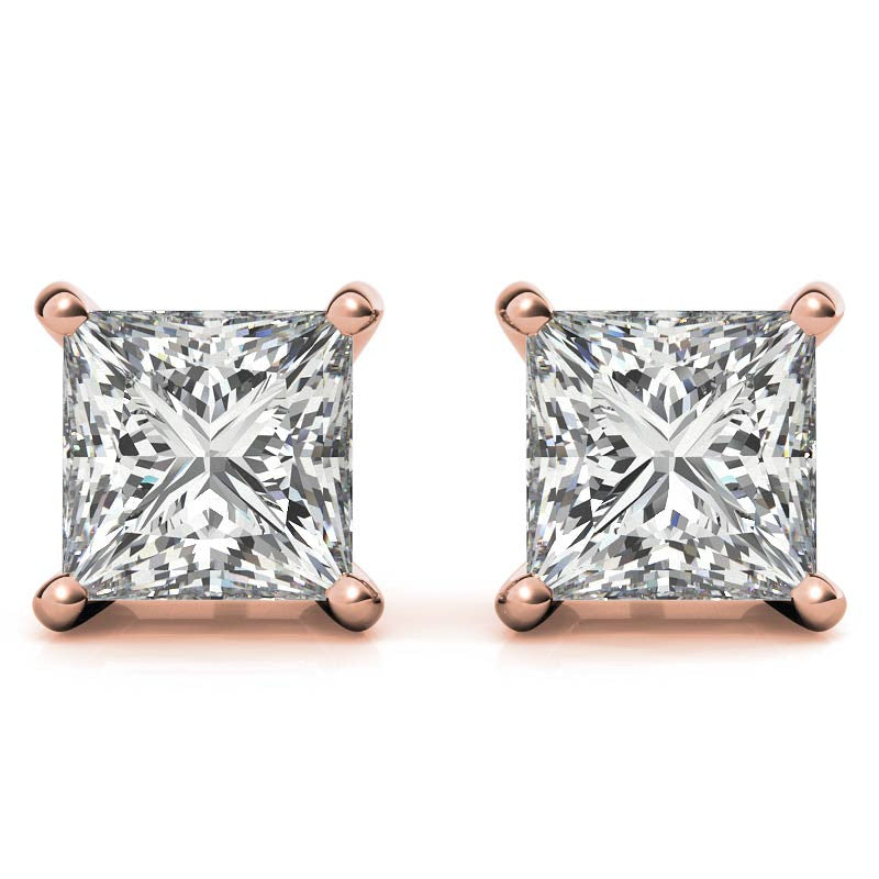 4-Prong Basket Princess Cut Moissanite Stud Earrings