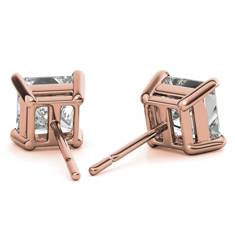 4-Prong Basket Princess Cut Moissanite Stud Earrings