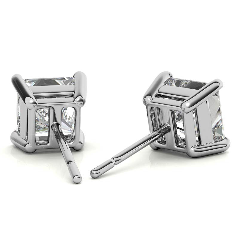 4-Prong Basket Princess Cut Moissanite Stud Earrings