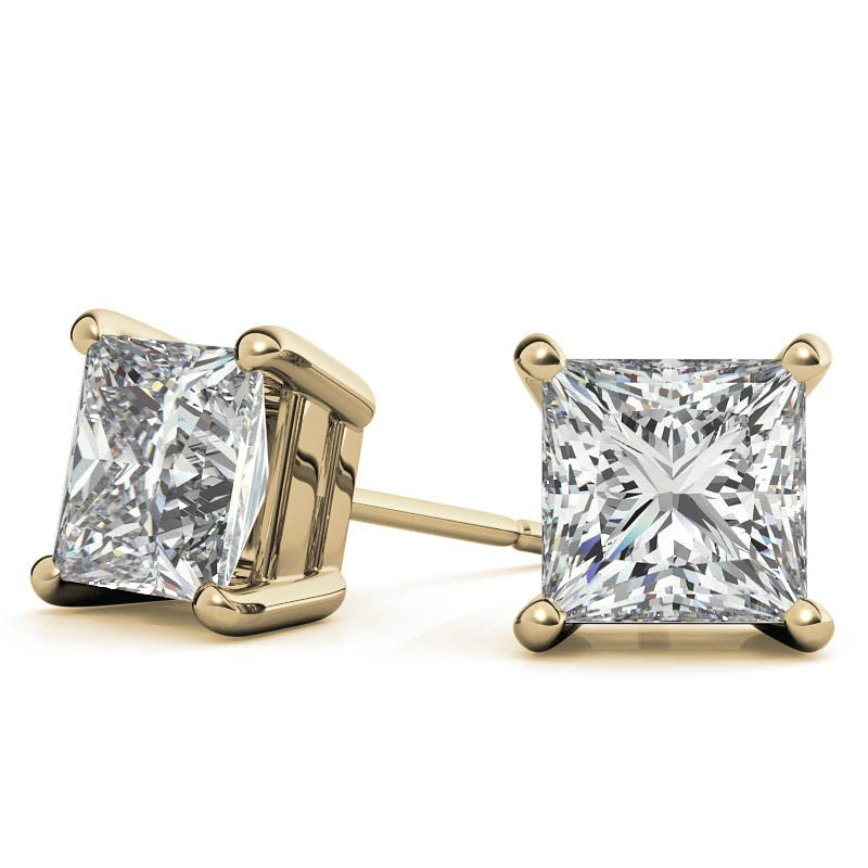 4-Prong Basket Princess Cut Moissanite Stud Earrings