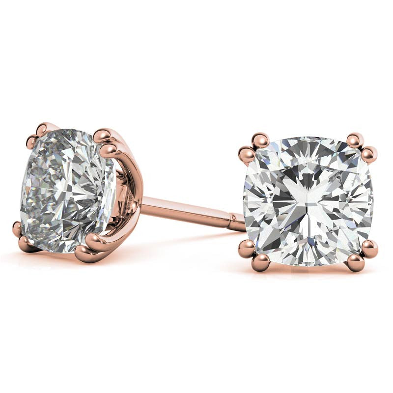 Double-Prong Cushion Moissanite Stud Earrings
