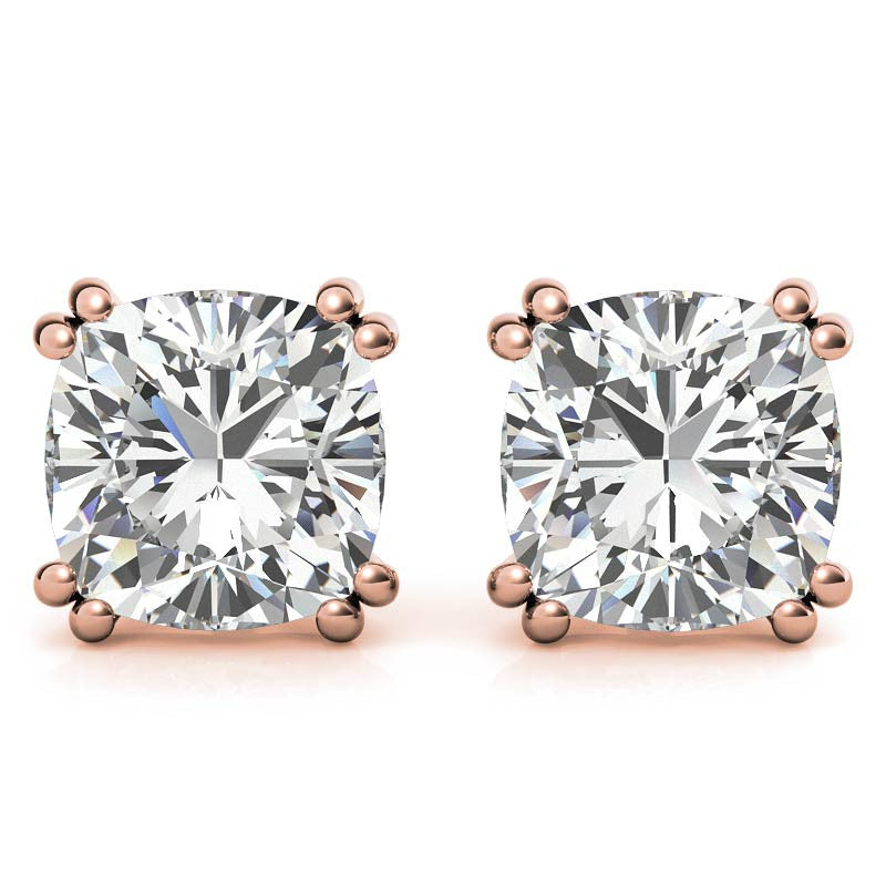 Double-Prong Cushion Moissanite Stud Earrings
