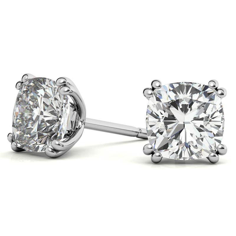 Double-Prong Cushion Moissanite Stud Earrings