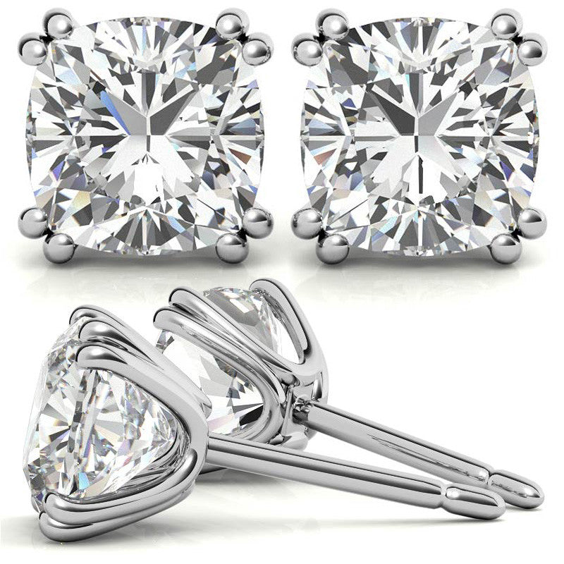 Double-Prong Cushion Moissanite Stud Earrings