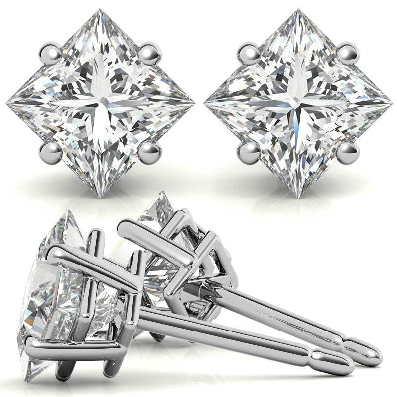Princess Moissanite Basket "Corners Out" Stud Earrings