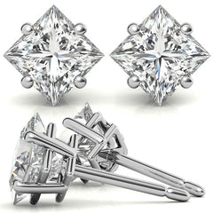 Princess Moissanite Basket "Corners Out" Stud Earrings