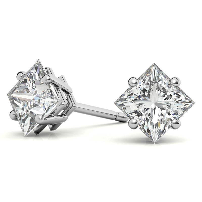 Princess Moissanite Basket "Corners Out" Stud Earrings