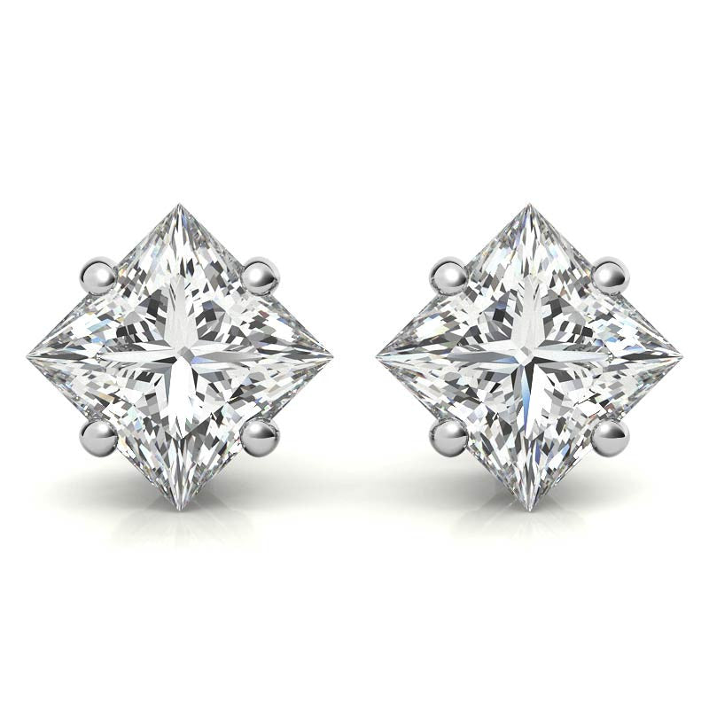 Princess Moissanite Basket "Corners Out" Stud Earrings