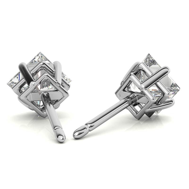 Princess Moissanite Basket "Corners Out" Stud Earrings