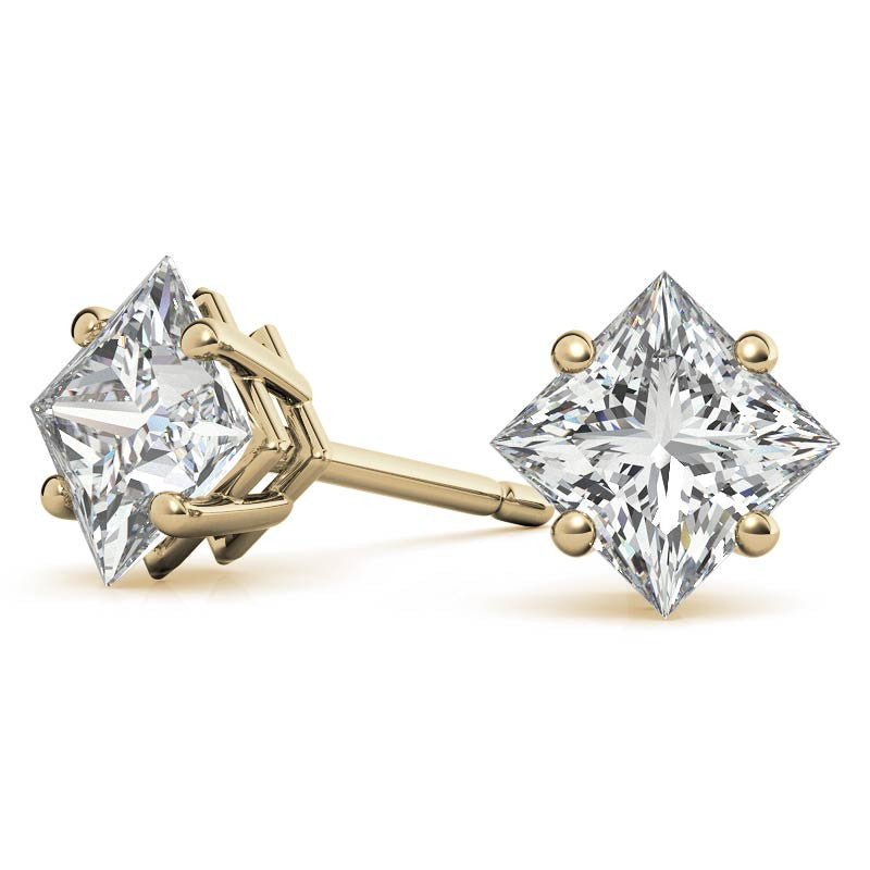 Princess Moissanite Basket "Corners Out" Stud Earrings