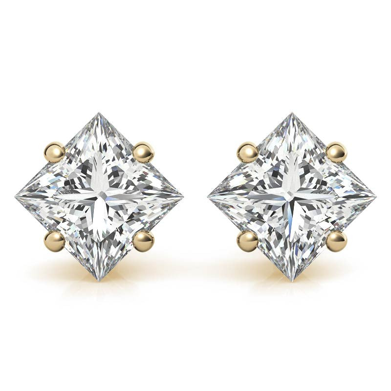 Princess Moissanite Basket "Corners Out" Stud Earrings